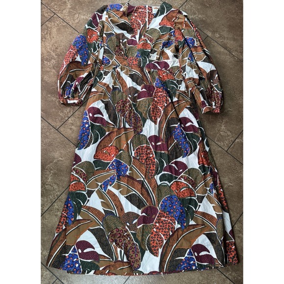 FARM Rio Dresses & Skirts - Farm Rio Anthropologie V-Neck Maxi Dress Tropical Leaf Print Womens Size 12